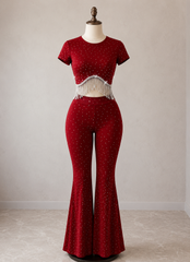 Women's Rhinestone Crop Top & Flared Pants