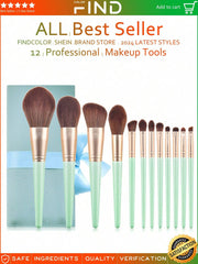 12pcs Green Makeup Brush Set + Brush Case from shein
