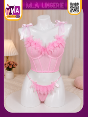 Women's Floral Applique Corset Lingerie Set