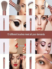 Shein 13pcs brown Makeup Brushes with bag