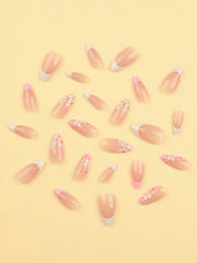 Shein 24pcs Summer Model Short Nails Pink French