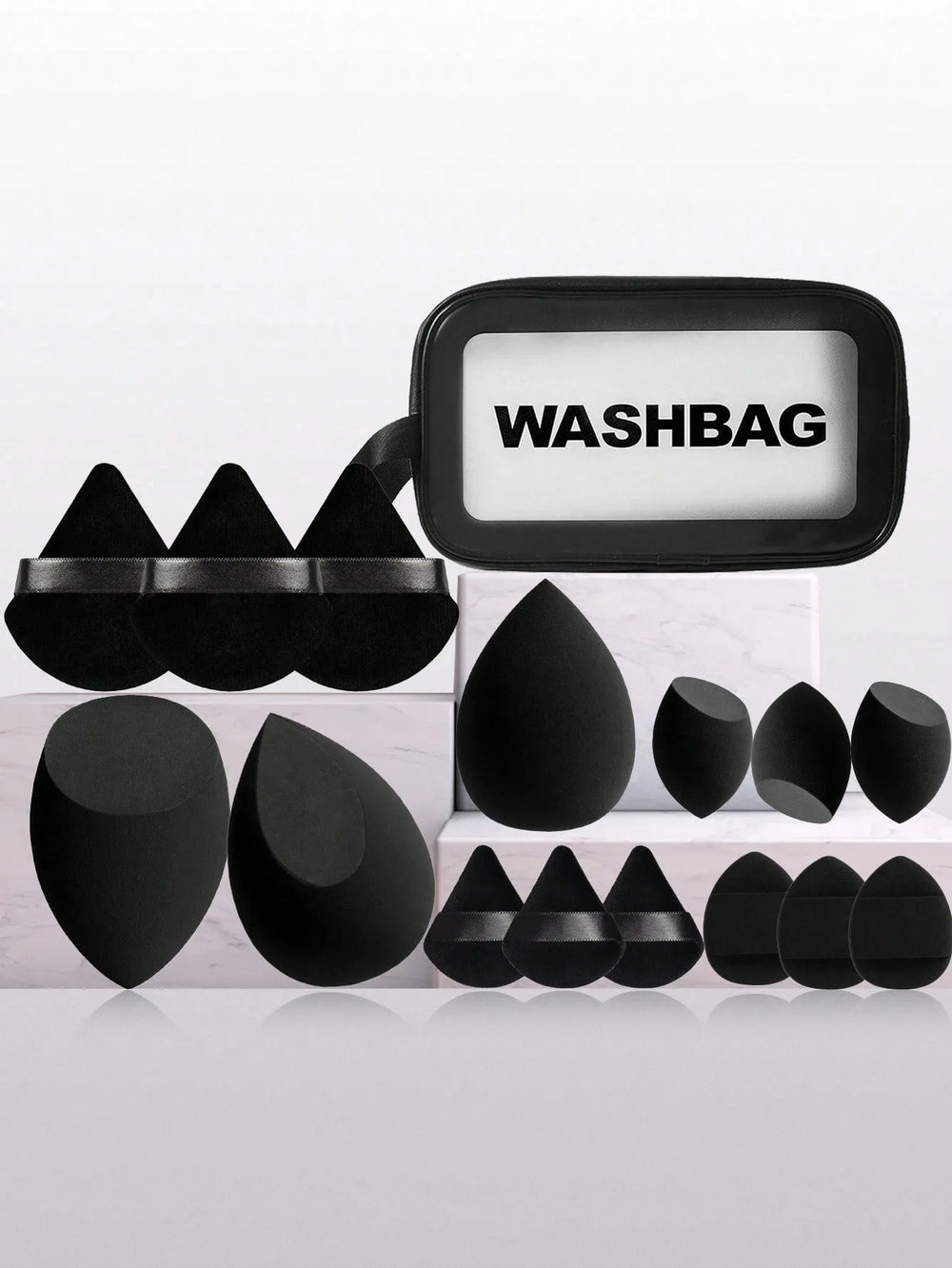 Shein 16 Large Makeup Sponge Set With Bag Black