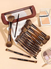 Maange Makeup Brush brown With Bag 13Pcs