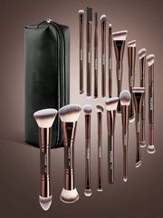 Maange 16Pcs Professional Makeup Brush Dark Brown With Bag