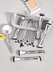 Maange 19Pcs Double Ended Makeup Brush Silver With Bag