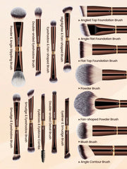 Maange 16Pcs Makeup Brush Dark Brown With Bag