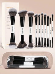 Maange 10Pcs Makeup Brush With Bag Black and White