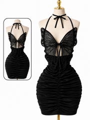 Women's Butterfly Detail Ruched Mini Dress
