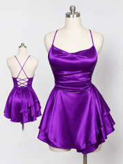 Women's Satin Mini Dress with Lace-Up Back
