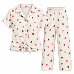 Heart & Bow Print Pajama Set