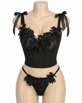 Women's Floral Applique Corset Lingerie Set