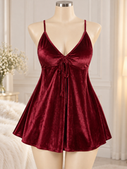 Short Babydoll Nightdress with Spaghetti Straps & Front Bow