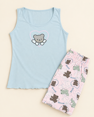 Light Blue Bear Tank Top Pajama Set