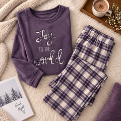 Fleece Winter Pajama Set with Plaid Pants Cozy Sleepwear
