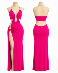 Women's Cut Out Halter Maxi Dress with High Slit