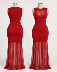 Women's Bodycon Maxi Dress with Sheer Mesh Hem