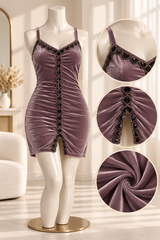 Ruched Mini Nightdress with Gold Embellishments