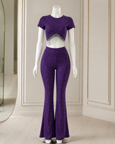 Women's Rhinestone Crop Top & Flared Pants