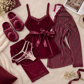 Pajama Set with Lace Trim & Robe