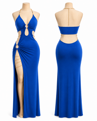 Women's Cut Out Halter Maxi Dress with High Slit