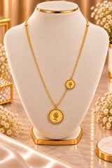Gold Tone Double Layer Coin Pendant Necklace
