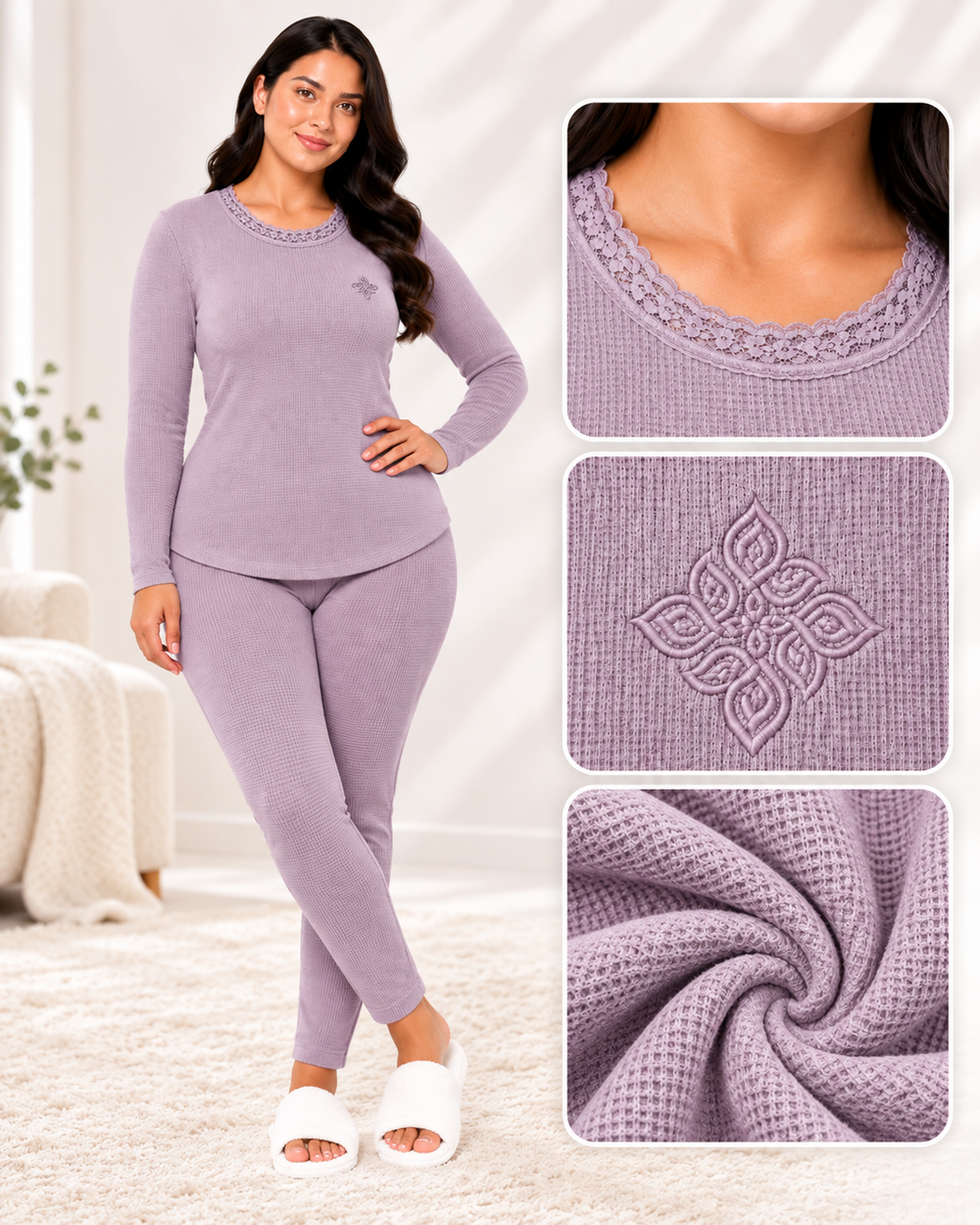 Light Mauve Textured Pajama Set 2 Pcs