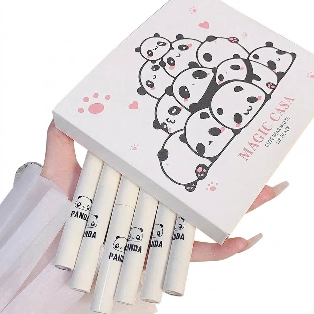 MAGIC CASA 6pcs Panda Lip Glaze Matte Velvety Long-lasting Lipstick
