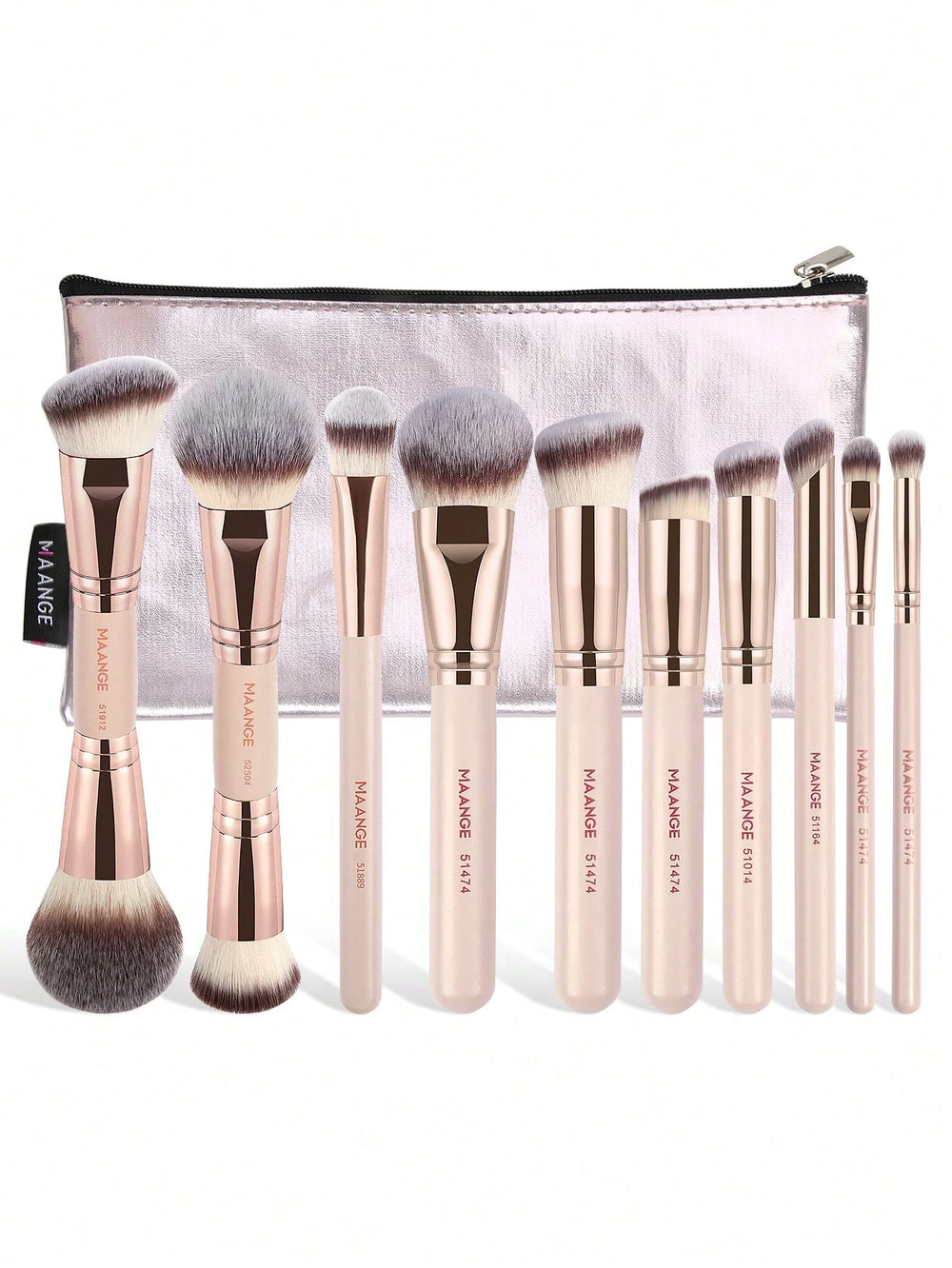 Maange10Pcs Piece Makeup Brush Set Begie With Bag