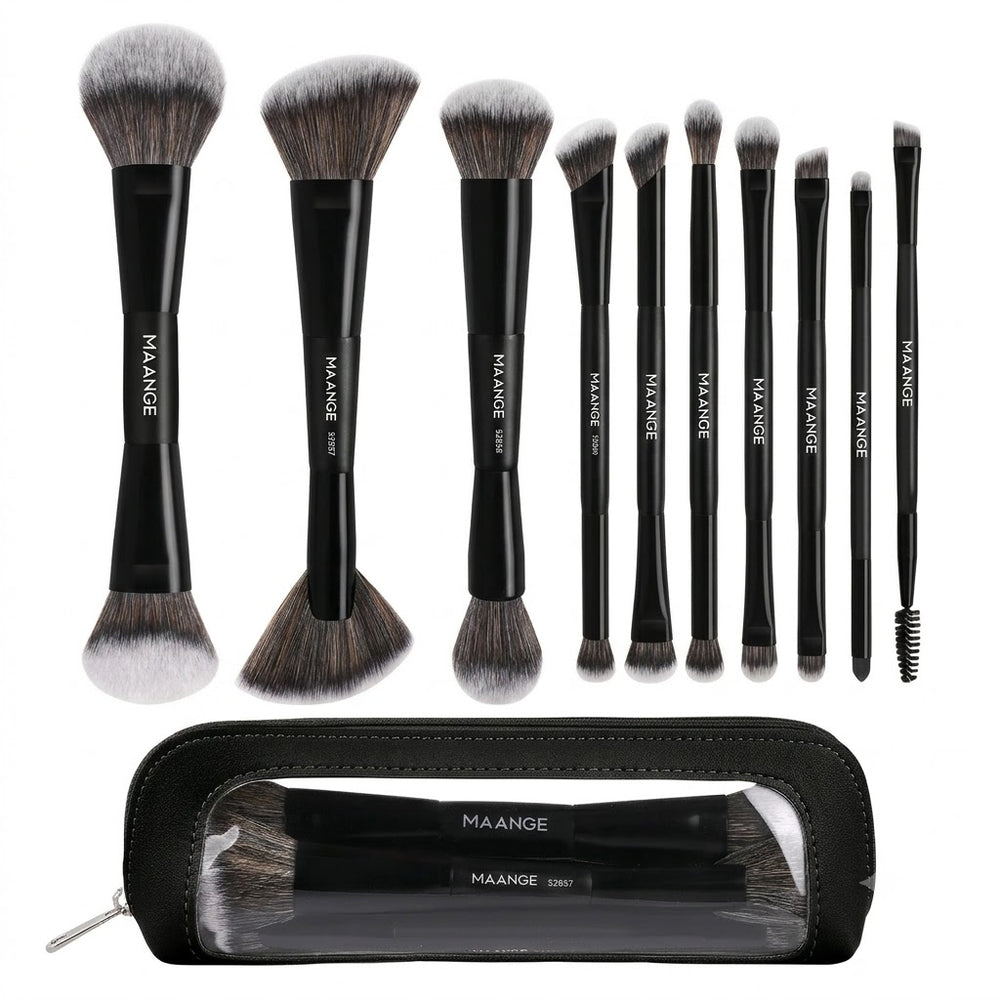 Maange Makeup Brush Professional Black 10Pcs With Bage