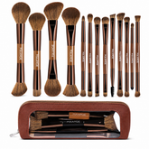 Maange Makeup Brush brown With Bag 13Pcs