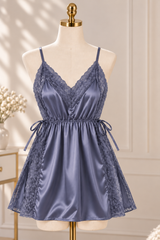 Purple Satin Lace Lingerie Set