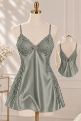 Sage Gray Satin Lace Lingerie