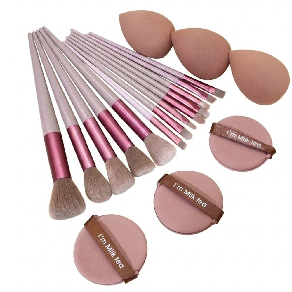 SheIn New 13 Piece Makeup Brush Set Includes 3 Pieces Makeup Sponges and 3 Pieces Pink Powder
