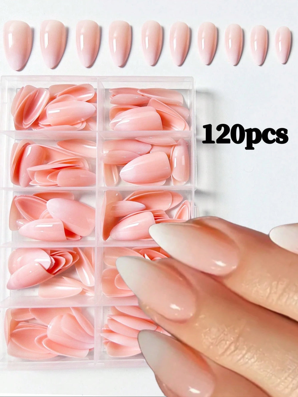 Shein120pcs Box Medium Long Almond Nude Ombre Classic False Nail Stickers