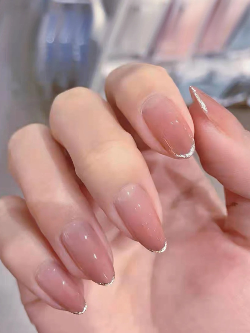 Shein 24 pieces of long oval French gradient nail stickers for Ramadan