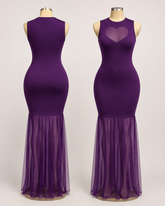 Women's Bodycon Maxi Dress with Sheer Mesh Hem