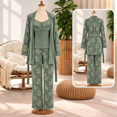 Sage Green 3Pcs Floral Pajama Set