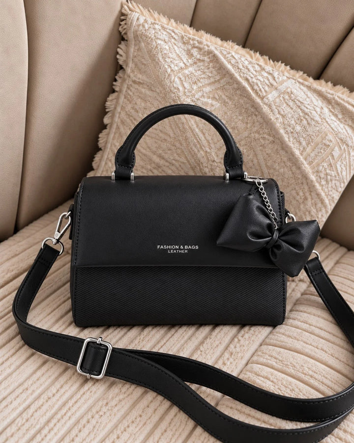 Bow Charm Top-Handle Crossbody Bag - Black
