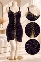 Ruched Mini Nightdress with Gold Embellishments