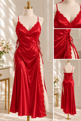 Satin Lace Long Lingerie with Side Slit