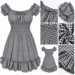 Gingham Off Shoulder Ruffle Mini Dress