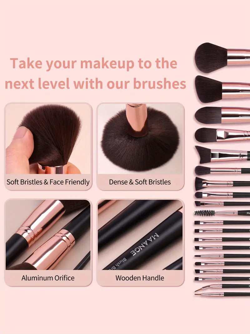 SheIn Mang Luxury Professional Makeup Brush Set 21 Pieces - Black 