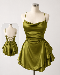 Women's Satin Mini Dress with Lace-Up Back
