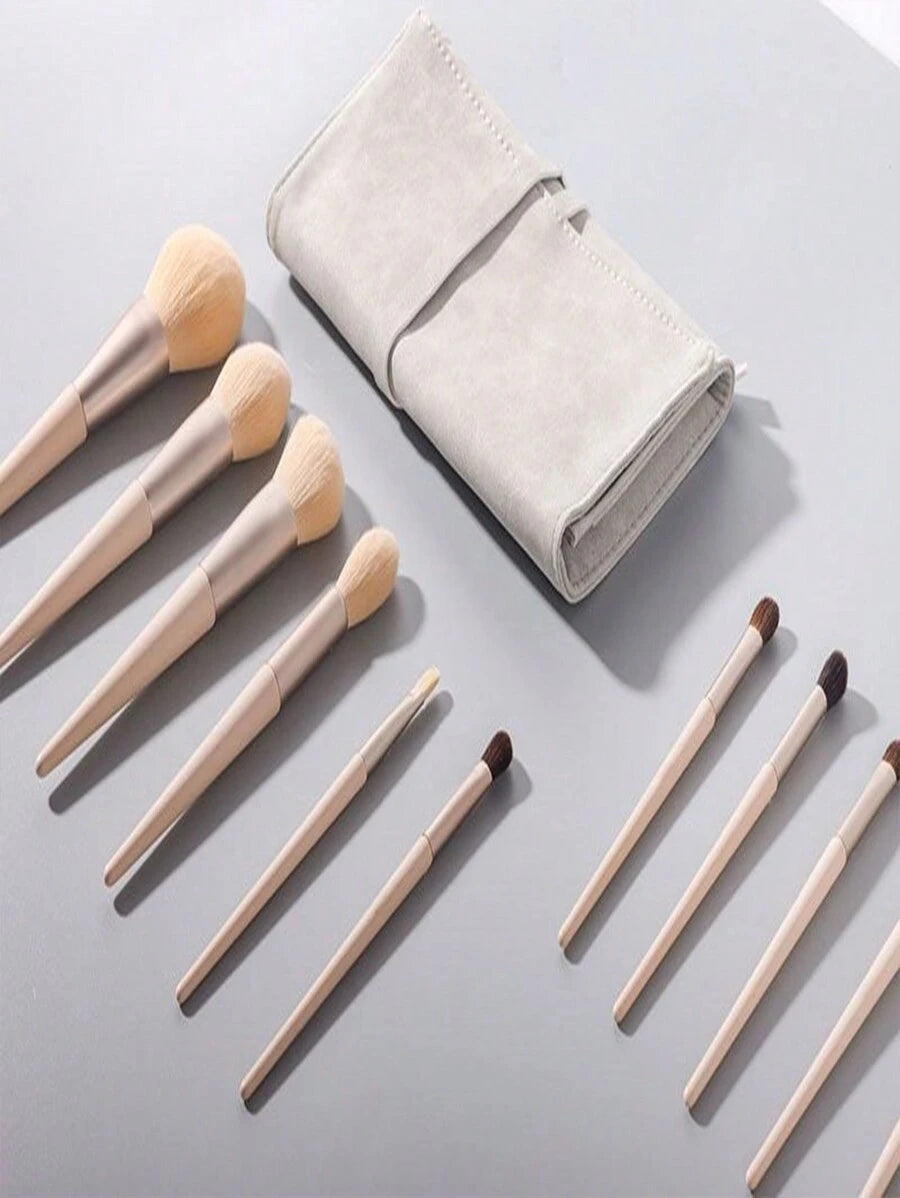 12pcs makeup brush set with storage bag pink from SHEIN