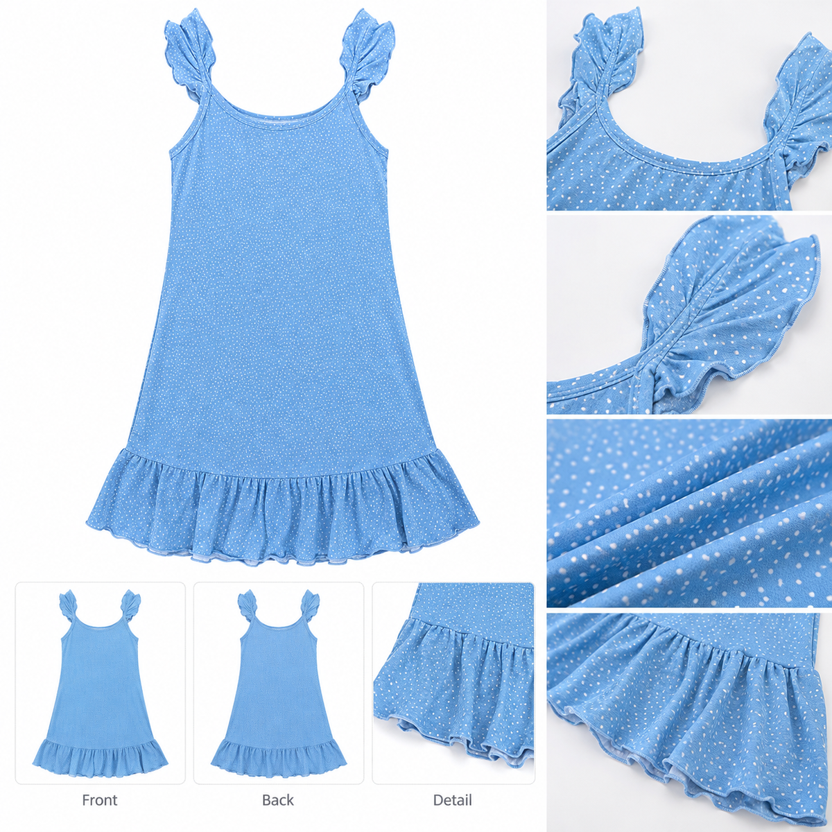 Blue Polka Dot Ruffle Nightdress