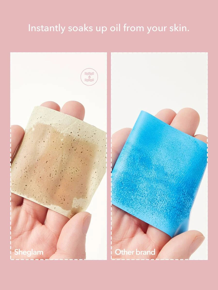 sheglam mattifying blot papers with puff and mirror pink