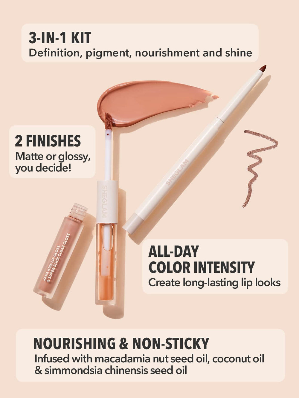 Sheglam Soft 90's Glam 3 in 1 Lip Liner And Lip Duo - Haute Cocoa