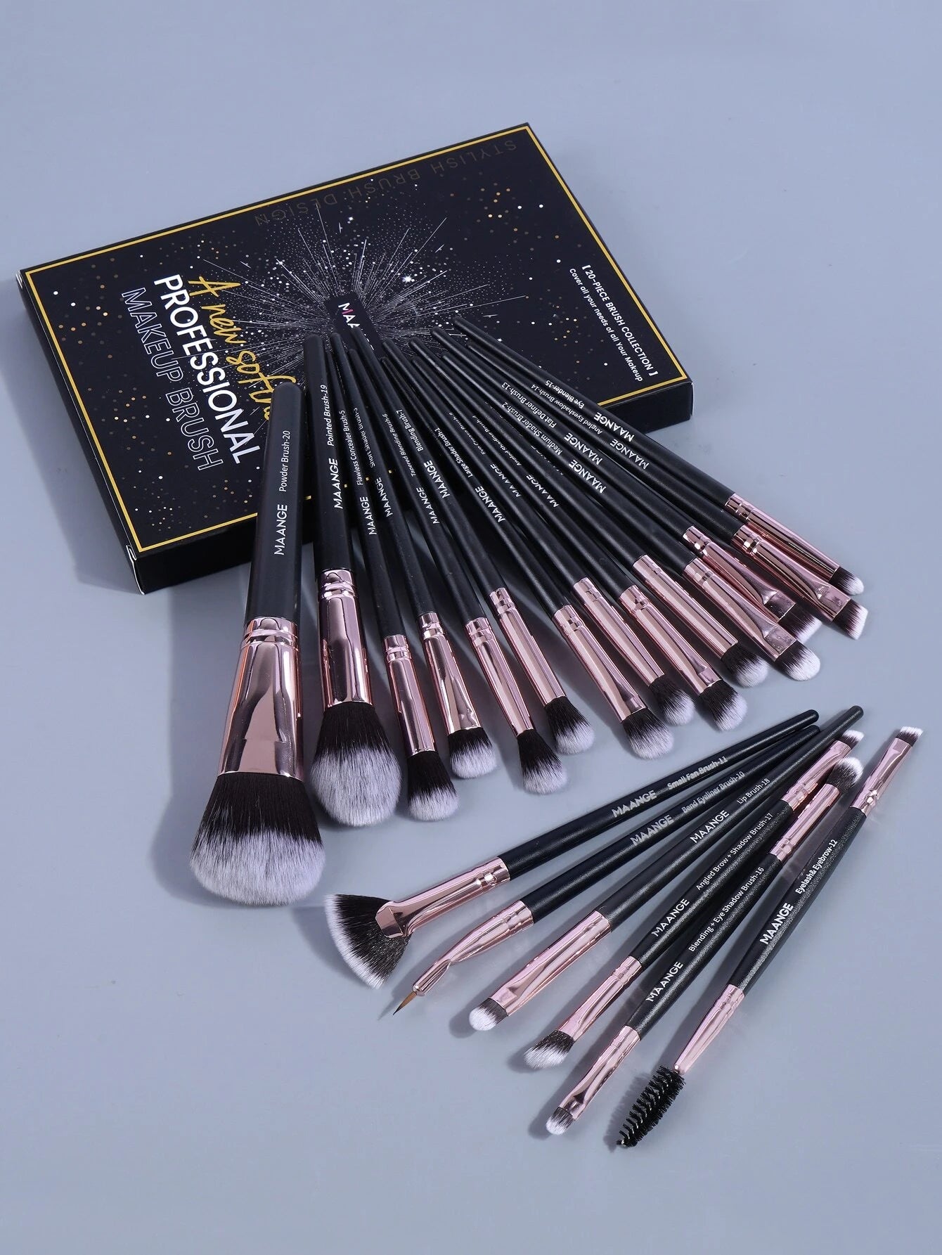 SheIn Mang Professional Makeup Brush Set 20 Pieces - Black-