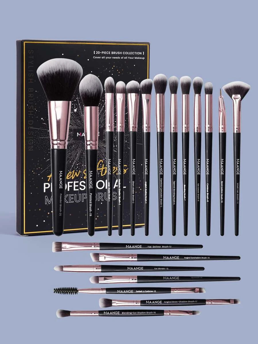 SheIn Mang Professional Makeup Brush Set 20 Pieces - Black-