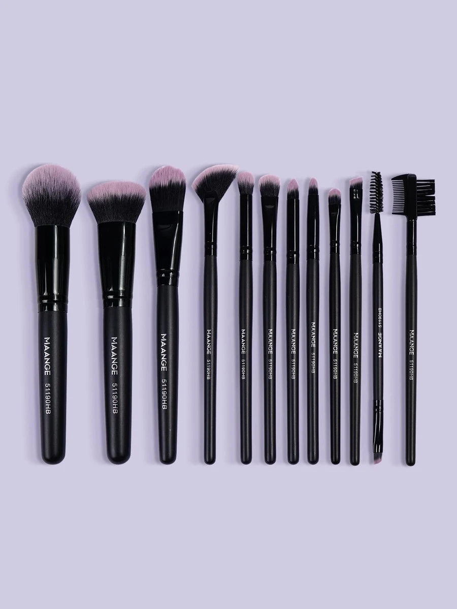 SheIn Mang Professional Makeup Brush Set 12 Pieces - Black